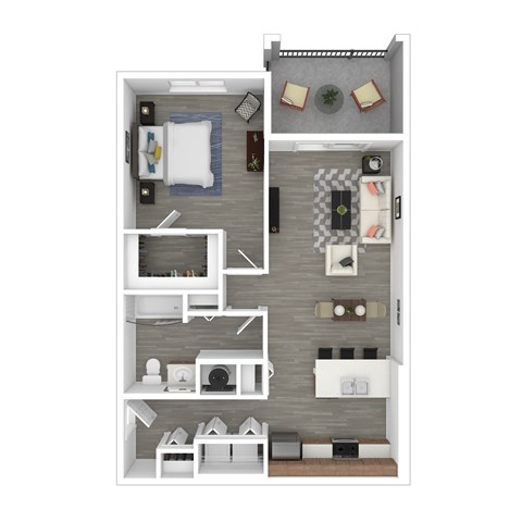 Floor plan for 1 bed, 1 bath, 757 sqft